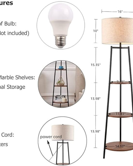 Floor Lamp, Standing Reading Light with Shelves and Fabric Shade, Modern Tall Pole Lamp, Accent Furniture Décor Lighting for Living Room, Bedrooms Black - LeafyLoom
