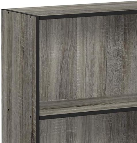 FURINNO Basic 3-Tier Bookcase Storage Shelves, French Oak Grey/Black - LeafyLoom
