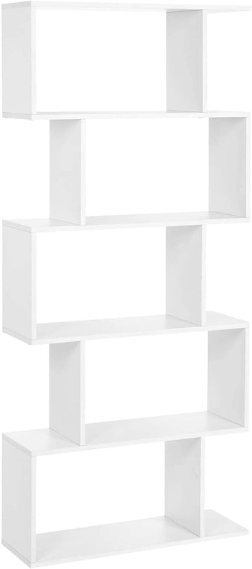 VASAGLE Wooden Bookcase, Display Shelf and Room Divider, Freestanding Decorative Storage Shelving, 5-Tier Bookshelf, White - LeafyLoom