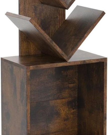 ruboka 2-Shelf Tree Bookshelf with Storage, 26.5-Inch Retro Floor Standing Bookcase Display for CDs/Magazine/Books, Small Bookshelf for Bedroom, Living Room, Office, Brown Storage Shelves - LeafyLoom