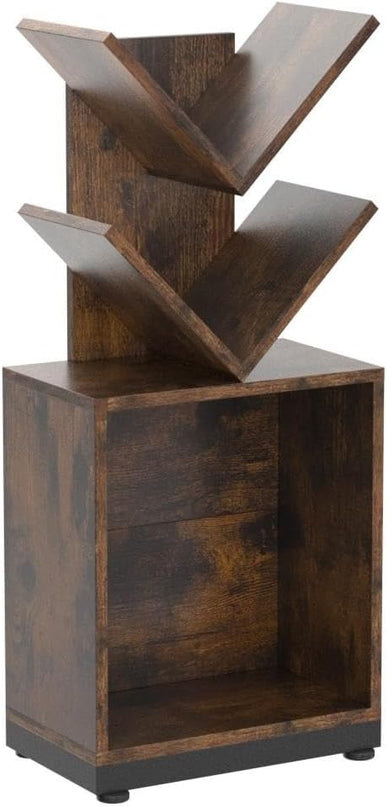 ruboka 2-Shelf Tree Bookshelf with Storage, 26.5-Inch Retro Floor Standing Bookcase Display for CDs/Magazine/Books, Small Bookshelf for Bedroom, Living Room, Office, Brown Storage Shelves - LeafyLoom