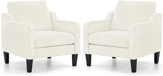 VINGLI Accent Chairs for Living Room Arm Chairs Set of 2 Mid Century Modern Chair Chenille Upholstered Comfy Chair Side Chair for Bedroom, Play Room, Apartment, Office (Creamy White) - LeafyLoom
