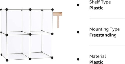 C&AHOME Cube Storage Organizer, 4-Cube Shelving Units, DIY Closet Storage, Modular Book Shelf, Ideal for Bedroom, Living Room, Office, 24.8" L x 12.4" W x 24.8" H Translucent White SBTM3004A - LeafyLoom