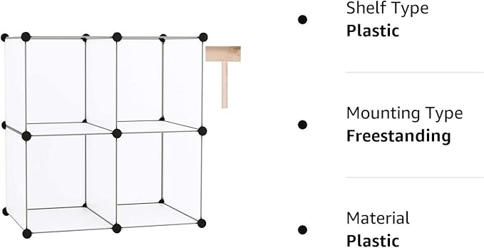 C&AHOME Cube Storage Organizer, 4-Cube Shelving Units, DIY Closet Storage, Modular Book Shelf, Ideal for Bedroom, Living Room, Office, 24.8" L x 12.4" W x 24.8" H Translucent White SBTM3004A - LeafyLoom