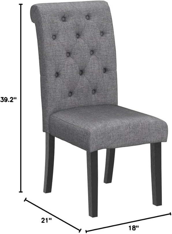 Roundhill Furniture Leviton Solid Wood Tufted Dining Chair, Set of 2, Gray - LeafyLoom