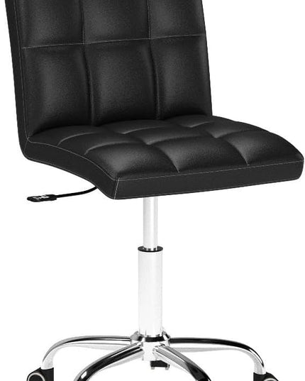 360° Office Desk Chair,PU Adjustable Rolling Task Chair with Backrest for Barber,Office,Home, Computer,360° Swivel,Armless (black) - LeafyLoom