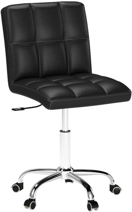 360° Office Desk Chair,PU Adjustable Rolling Task Chair with Backrest for Barber,Office,Home, Computer,360° Swivel,Armless (black) - LeafyLoom