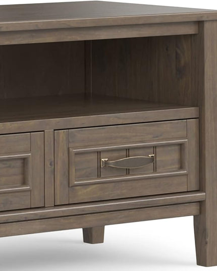 SIMPLIHOME Lev SOLID WOOD 50 Inch Wide Contemporary Low TV Media Stand in Smoky Brown for TVs up to 55 Inches, For the Living Room and Entertainment Center - LeafyLoom