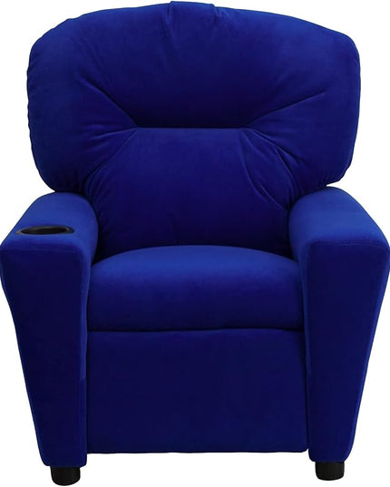 Flash Furniture Chandler Microfiber Kids Recliner with Cup Holder and Safety Recline, Contemporary Reclining Chair for Kids, Supports up to 90 lbs., Blue - LeafyLoom