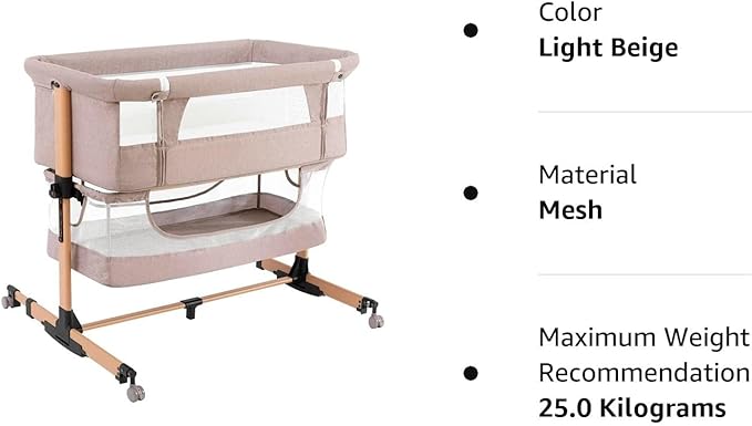 3 in 1 Baby Crib Bedside Crib,Baby Bassinet,Baby Bed Adjustable Portable Bed for Infant/Baby,Light Beige - LeafyLoom