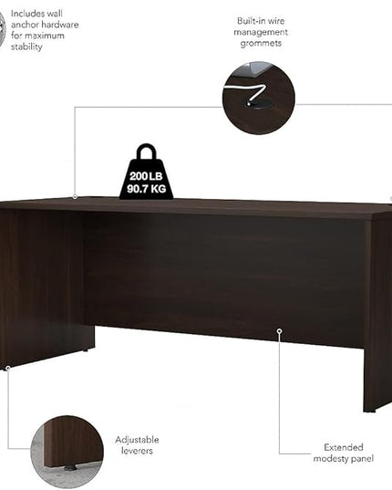 Bush Business Furniture Studio C Office Desk, Computer Table for Home or Professional Workspace, 72W x 30D, Black Walnut - LeafyLoom