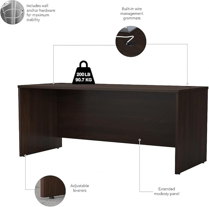 Bush Business Furniture Studio C Office Desk, Computer Table for Home or Professional Workspace, 72W x 30D, Black Walnut - LeafyLoom