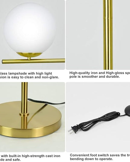 DINGLILIGHTING DLLT LED Frosted Glass Globe Floor Lamp-9W Standing Lamps for Modern, Mid Century Contemporary Rooms, Energy Saving Tall Pole Accent Lighting for Living Room, Bedroom, Office, Gold - LeafyLoom