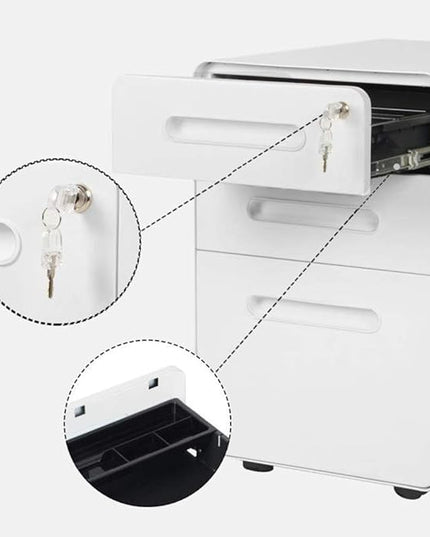 ApexDesk 3-Drawer Vertical Metal Mobile File Cabinet with Locking Keys - Light Gray Front Panel/White Body - LeafyLoom