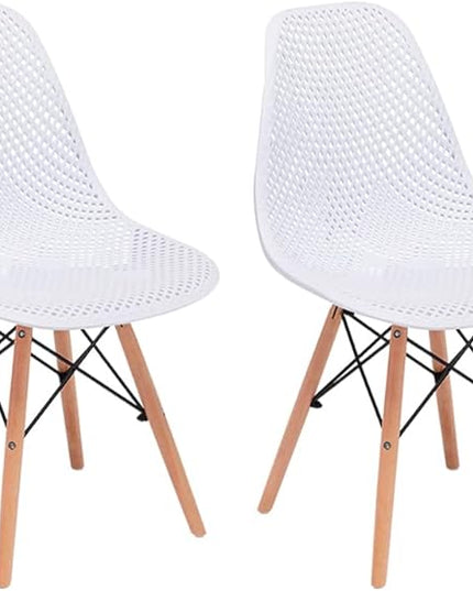CangLong Dining Mid Century Modern Hollow Back Design Plastic Shell Armless Side Chair with Beech Wood Legs, Set of 2, White 1 - LeafyLoom