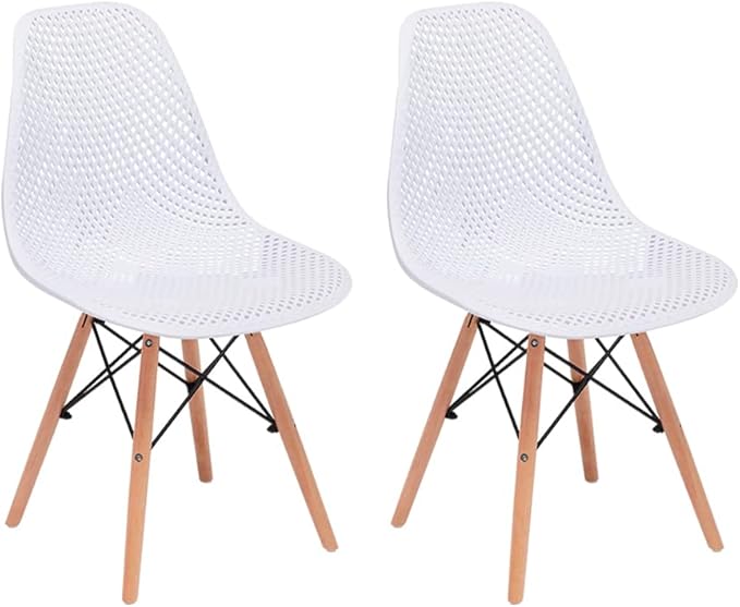 CangLong Dining Mid Century Modern Hollow Back Design Plastic Shell Armless Side Chair with Beech Wood Legs, Set of 2, White 1 - LeafyLoom