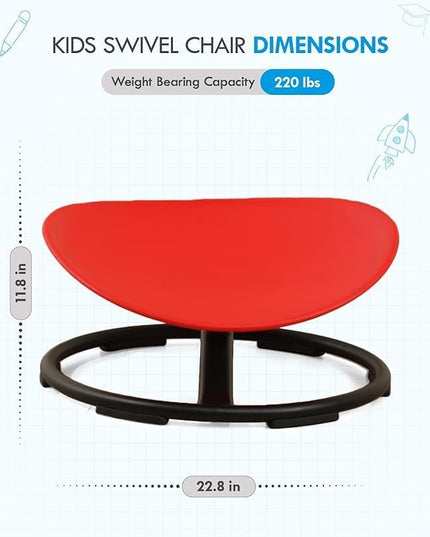 Giggle & Play Kids Swivel Chair, Sensory Spinning Chair, Body Balance Physical Therapy Equipment, Autism Swivel Chair, Montessori Carousel Spinning Toy Chair - 360° Sit and Spin (Red) - LeafyLoom