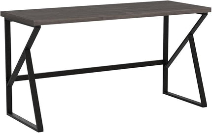 HSH Large Rustic Grey Computer Desk, Metal and Wood Home Office Desk, Industrial Vintage Soho Study Writing Table, Big Long PC Desk Workstation for Livingroom Bedroom, Dark Gray Oak, 60 Inch Wide - LeafyLoom