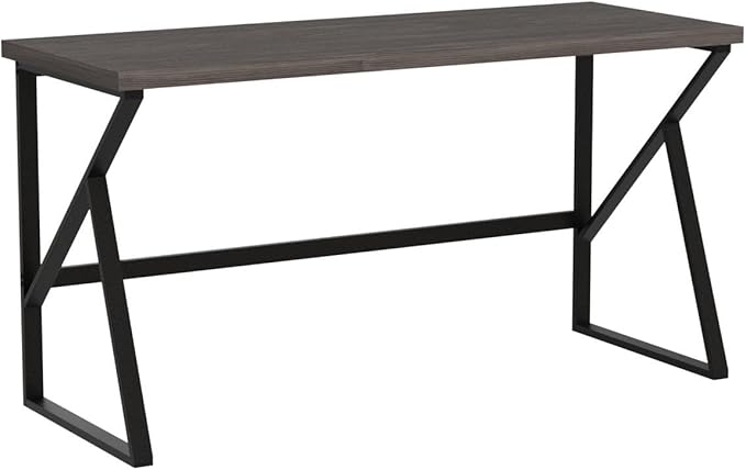 HSH Large Rustic Grey Computer Desk, Metal and Wood Home Office Desk, Industrial Vintage Soho Study Writing Table, Big Long PC Desk Workstation for Livingroom Bedroom, Dark Gray Oak, 60 Inch Wide - LeafyLoom