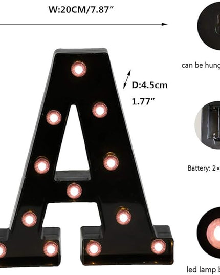 Light Up Black Alphabet Marquee Letters Sign LED Marquee Number Lights Sign for Night Light Home Bar Christmas Lamp Birthday Party Wedding Decoration A - LeafyLoom