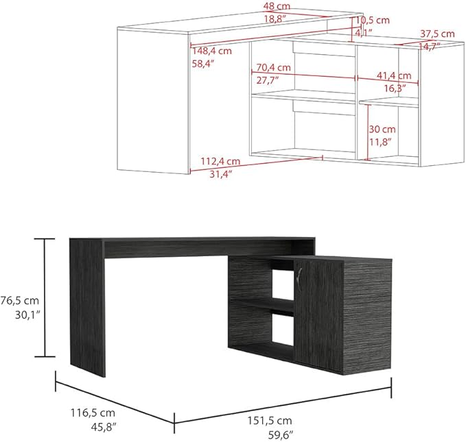 NicBex Kimberly-DW-00199-LWJ Home Office Desks, 59.64"x45.86"x30.11", Gray - LeafyLoom