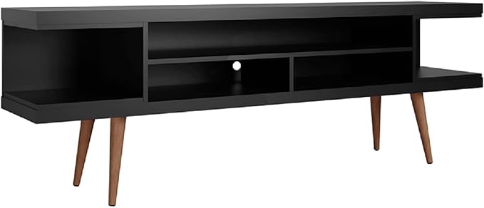 Manhattan Comfort Utopia 70.47" Freestanding Entertainment Center for Living Room, Mid Century Modern TV Stand with Shelves, Storage and Media Holes, Fits 65" Screens, 70.47 Inches, Black - LeafyLoom