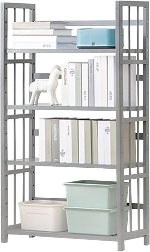 IOTXY Adjustable Bamboo Open Bookshelf - Medium 4-Tier Free Standing Storage Rack, Multifunctional Display Stand for Home and Office, Bookcase, Light Grey - LeafyLoom