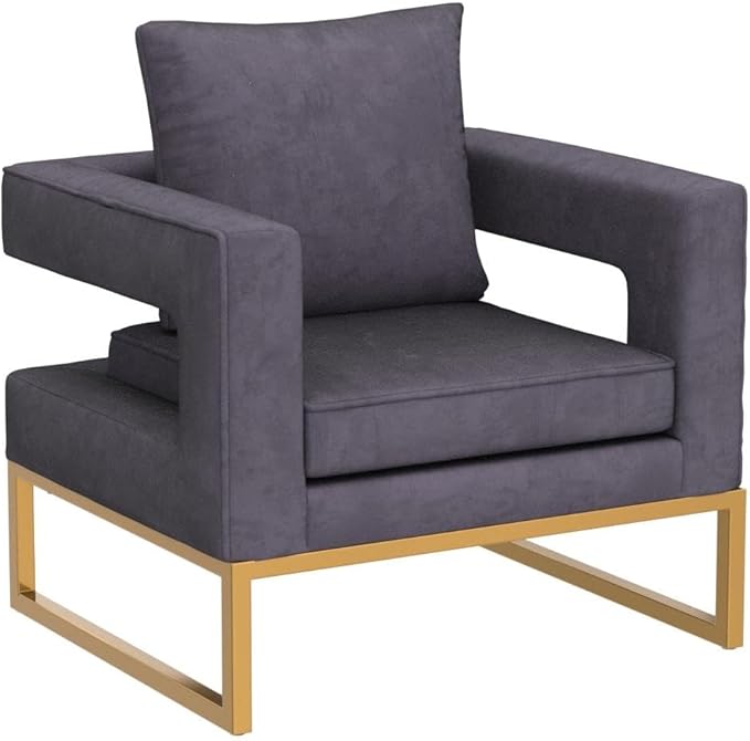 Roundhill Furniture Lenola Upholstered Accent Arm Chair, Gray 27.5D x 29.75W x 34.5H in - LeafyLoom