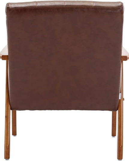 Mid-Century Accent, Modern Single Armchair, Upholstered Leisure Lounge Chair wth Solid Wood Armrest and Feet for Living Room, Bedroom, Office, Brown - LeafyLoom