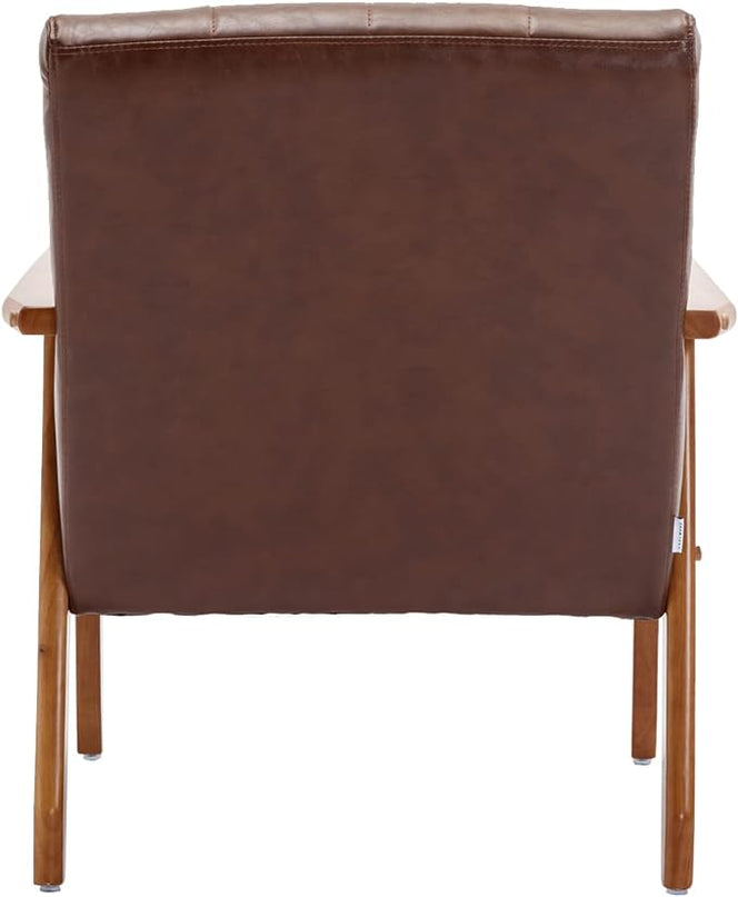 Mid-Century Accent, Modern Single Armchair, Upholstered Leisure Lounge Chair wth Solid Wood Armrest and Feet for Living Room, Bedroom, Office, Brown - LeafyLoom