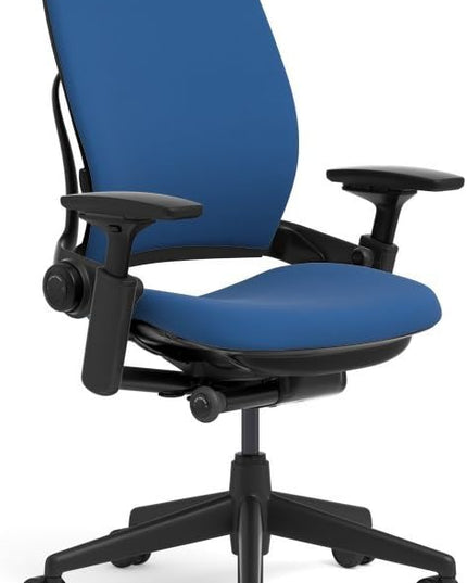 Steelcase Leap Office Chair - Seven Points of Adjustability - Ergonomic Back Support Chair - Lumbar Support - 4D Adjustable Arms - Black Frame - Buzz2 Blue Fabric - LeafyLoom