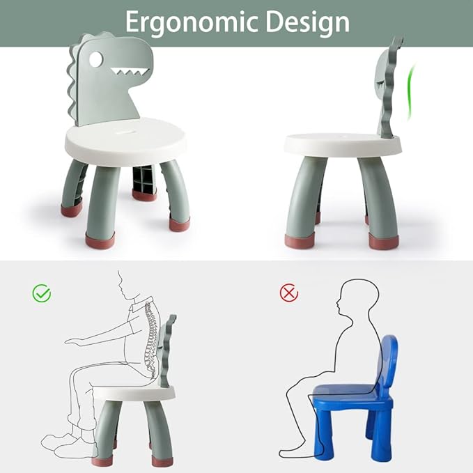 Toddler Chair,Plastic Kids Dino Chair,Sturdy Durable and Lightweight Toddler's Activity Chairs,Anti-Slip Ergonomic Design kids step stool,Indoor or Outdoor Use for Boys Girls Aged 1+ (Green) - LeafyLoom