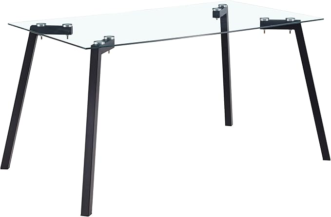 NicBex 51.18Inch Rectangular Dining Table,Minimalist Kitchen Table with Tempered Glass Tabletop and Black Coating Metal Legs for 4 to 6,Dining Room Table for Kitchen,Meeting Room and Living Room,Black - LeafyLoom