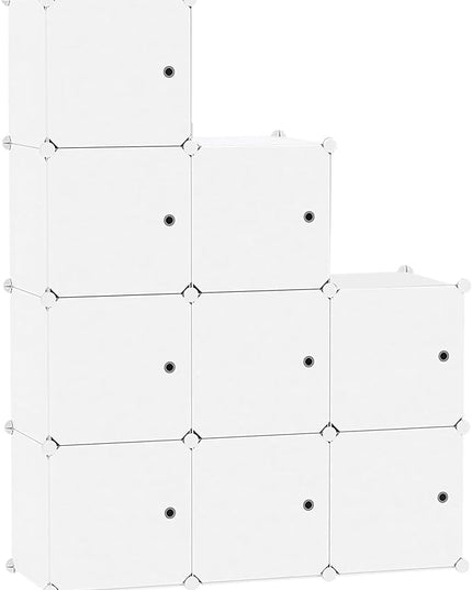 C&AHOME Cube Storage Organizer with Doors, 9-Cube Shelf, Closet Cabinet, DIY Plastic Modular Bookshelf, Storage Shelves Ideal for Bedroom,Living Room,36.6”L x 12.4”W x 36.6”H Milky USHS3009M-DOOR - LeafyLoom