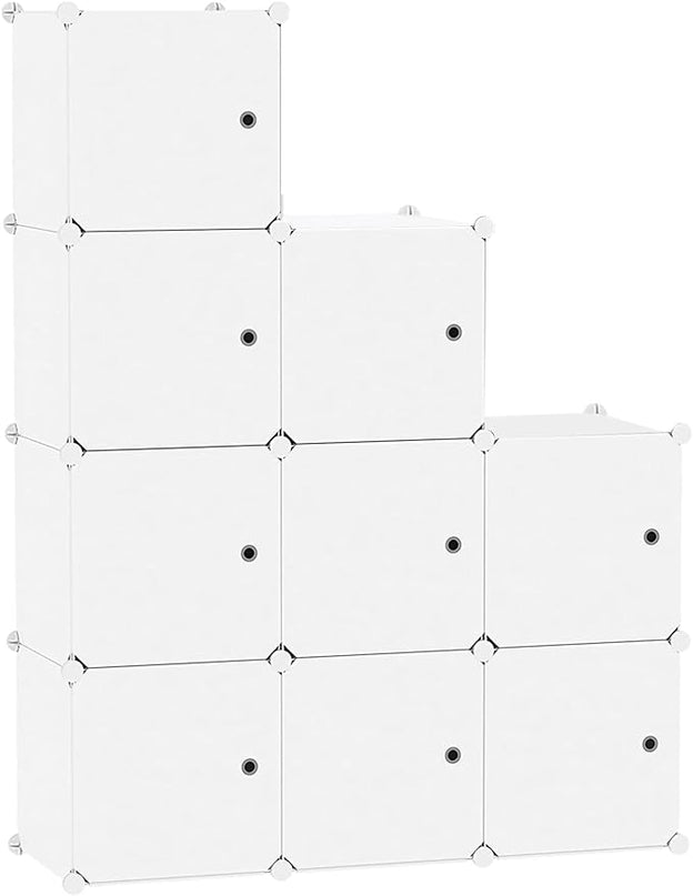 C&AHOME Cube Storage Organizer with Doors, 9-Cube Shelf, Closet Cabinet, DIY Plastic Modular Bookshelf, Storage Shelves Ideal for Bedroom,Living Room,36.6”L x 12.4”W x 36.6”H Milky USHS3009M-DOOR - LeafyLoom