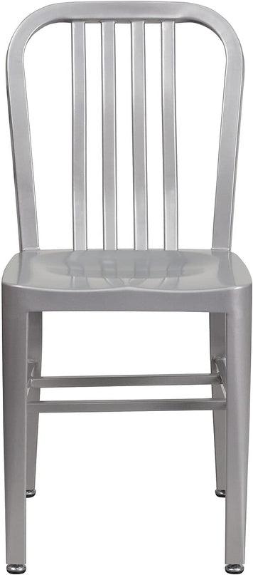 Flash Furniture Gael Indoor/Outdoor Modern Metal Dining Chairs, Commercial-Grade Galvanized Steel Restaurant Chairs, Set of 2, Silver - LeafyLoom