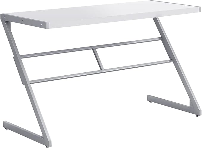 Monarch Specialties Simple Modern Study Laptop Table for Home & Office Computer Desk-Z-Shaped Metal Leg, 48" L, White - LeafyLoom