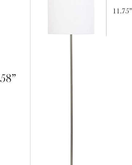 Simple Designs LF2004-WHT Brushed Nickel Stick Drum Shade Floor Lamp, White - LeafyLoom