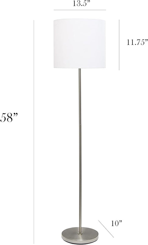 Simple Designs LF2004-WHT Brushed Nickel Stick Drum Shade Floor Lamp, White - LeafyLoom