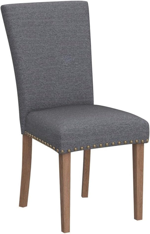 COLAMY Upholstered Parsons Dining Chairs Set of 4, Fabric Dining Room Kitchen Side Chair with Nailhead Trim and Wood Legs - Dark Grey - LeafyLoom