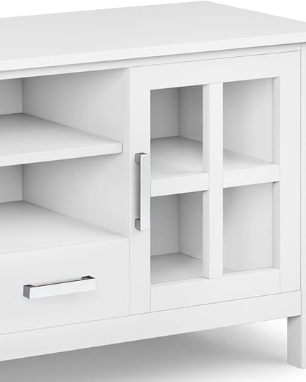 SIMPLIHOME Kitchener SOLID WOOD 60 Inch Wide Contemporary TV Media Stand in White for TVs up to 65 Inches, For the Living Room and Entertainment Center - LeafyLoom