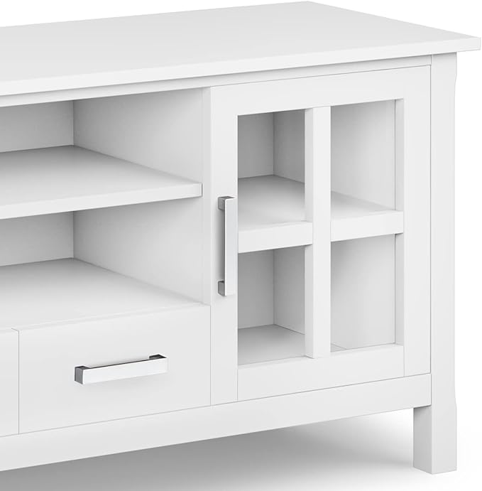SIMPLIHOME Kitchener SOLID WOOD 60 Inch Wide Contemporary TV Media Stand in White for TVs up to 65 Inches, For the Living Room and Entertainment Center - LeafyLoom
