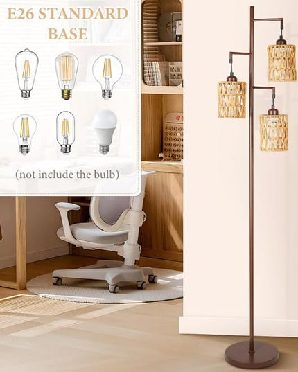 Farmhouse Floor Lamp, Industrial Style Tall Lamps, Boho Tree Standing Tall Lamp with Sturdy Modern Vintage Design for Living Room Bedroom Office Dining Room(Coffee) - LeafyLoom