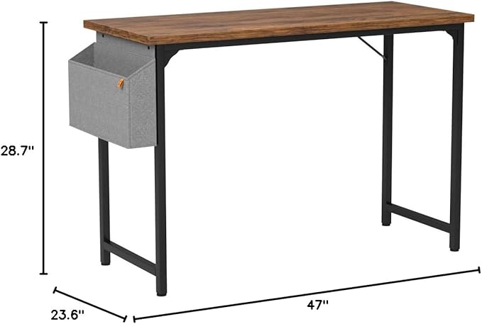 CubiCubi Computer Desk 47 Inch Study Writing Table for Home Office, Modern Simple Style PC Table with Storage Bag, Brown - LeafyLoom