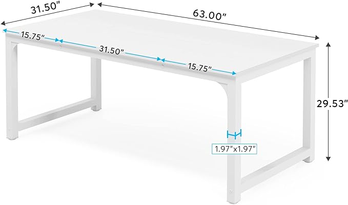 Tribesigns Modern Computer Desk, 63 x 31.5 inch Large Executive Office Desk Computer Table Study Writing Desk Workstation for Home Office, Spliced Desktop, White - LeafyLoom