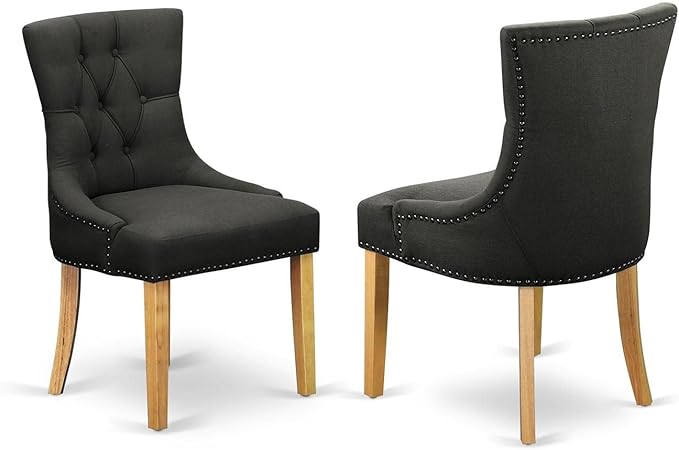 East West Furniture NDFR3-OAK-20 Norden 3 Piece Dinette Set for Small Spaces Contains a Rectangle Dining Table with Dropleaf and 2 Dark Gotham Linen Fabric Parson Chairs, 30x48 Inch - LeafyLoom