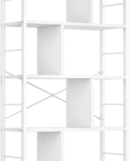 armocity White Bookshelf 5 Tier Tall Industrial Bookcase Wood Metal Frame Standing Book Shelf, Display Bookshelves Storage Organizer for Bedroom Living Room Home Office, White - LeafyLoom