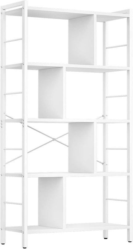 armocity White Bookshelf 5 Tier Tall Industrial Bookcase Wood Metal Frame Standing Book Shelf, Display Bookshelves Storage Organizer for Bedroom Living Room Home Office, White - LeafyLoom