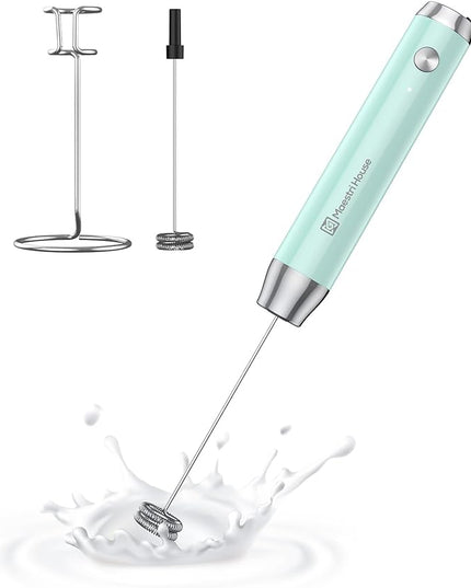 Maestri House Rechargeable Milk Frother with Stand, Handheld Electric Foam Maker Waterproof Detachable Stainless Steel Whisk Drink Mixer Foamer for Lattes, Cappuccino - LeafyLoom