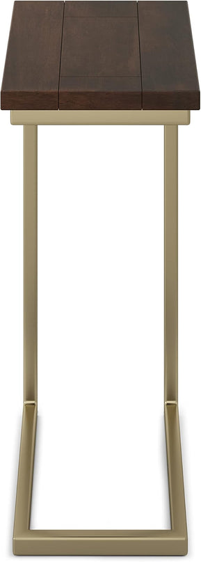 SIMPLIHOME Skyler SOLID MANGO WOOD and Metal 18 inch Wide Rectangle C Side Table in Dark Brown and Gold, Fully Assembled , for the Living Room and Bedroom - LeafyLoom